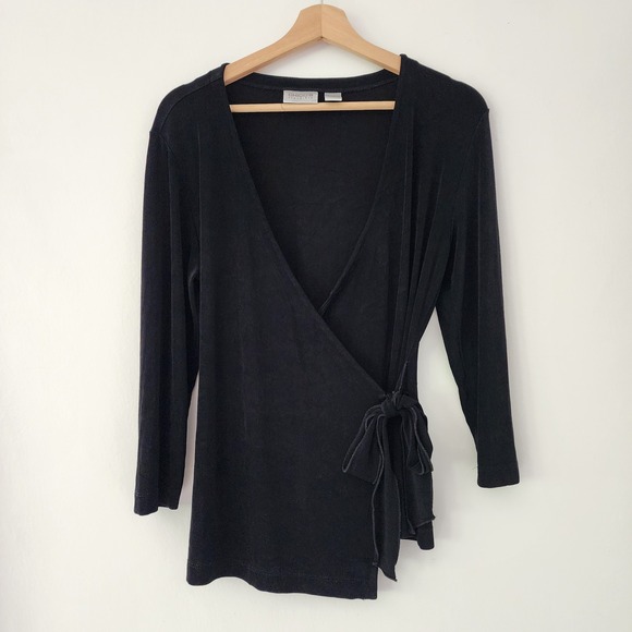 Chico's Travelers black 3/4‎ sleeve wrap top womens size 1 (M) - Picture 1 of 5